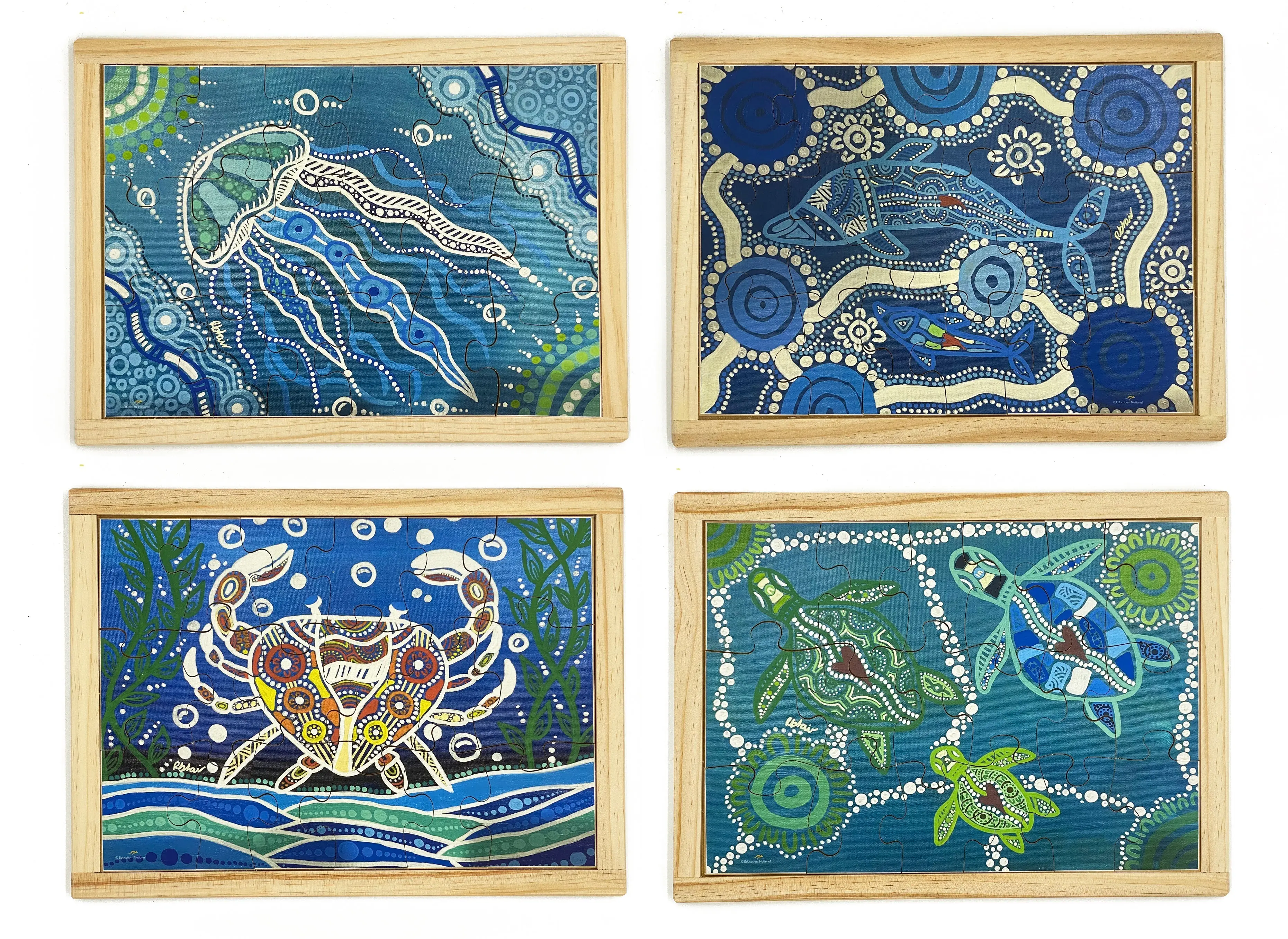 Aboriginal Art Sea Creatures Dreaming Puzzle Set of 4
