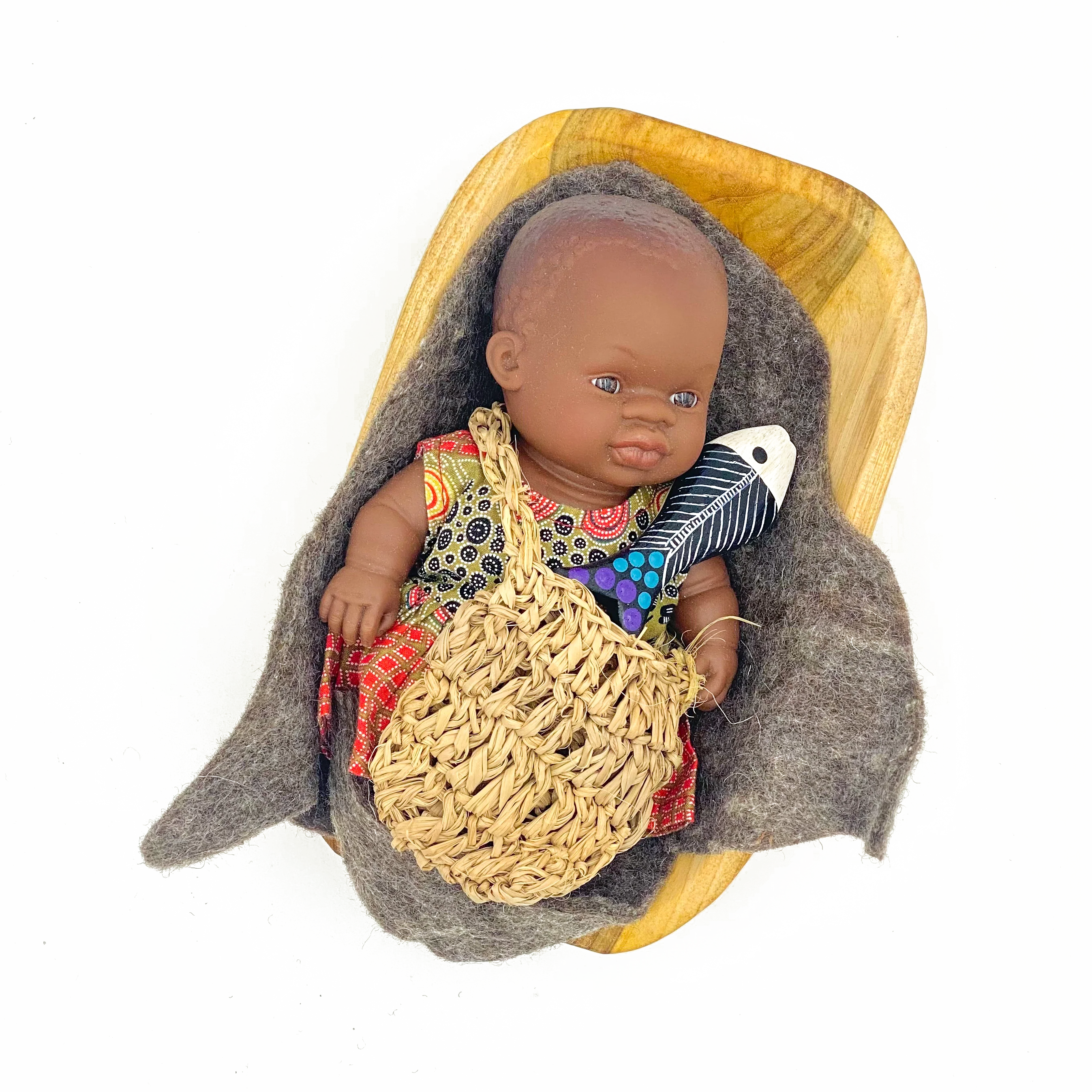 Aboriginal Australian Girl 21cm Baby Coolamon Set