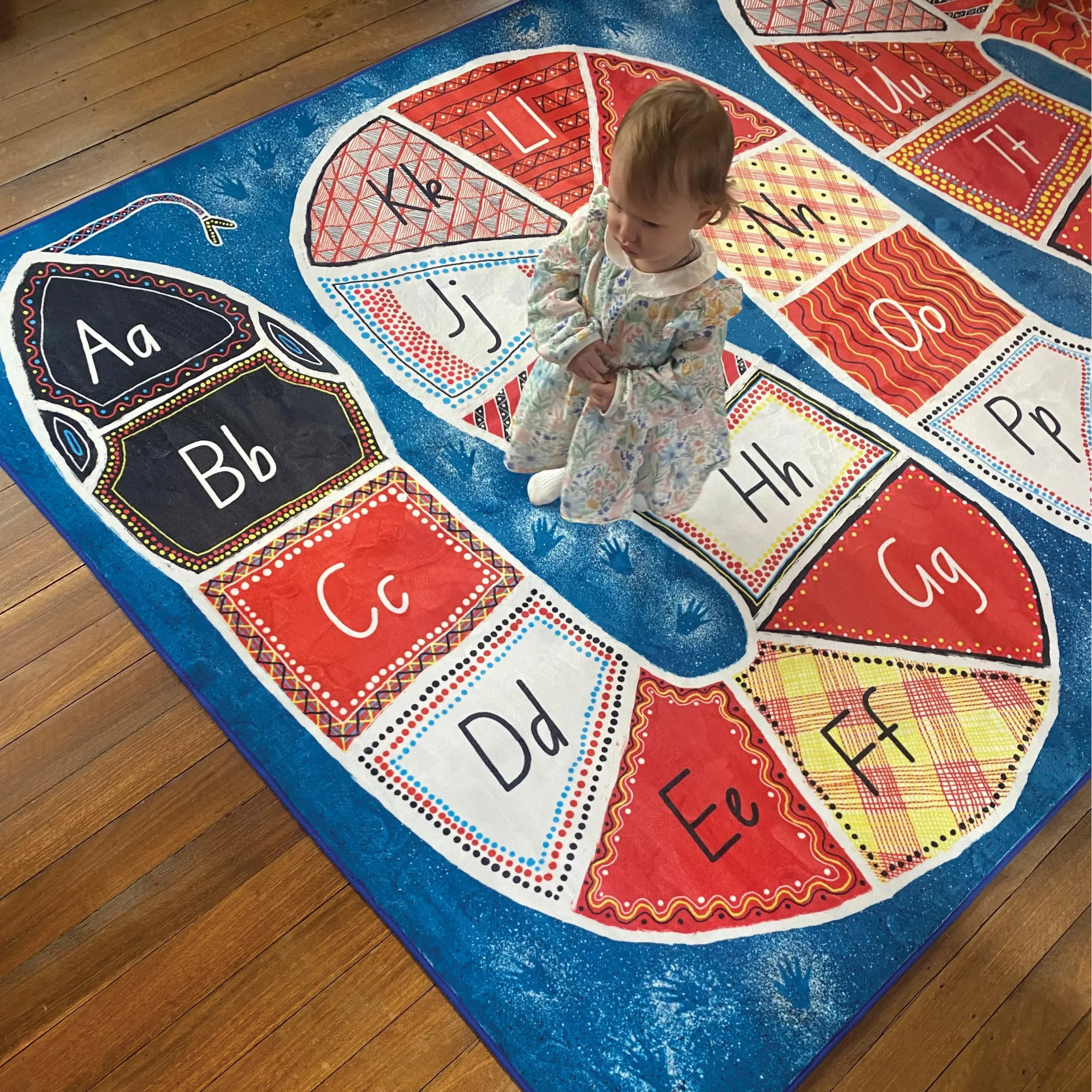 Alphabet Rainbow Serpent Indigenous Rug - Image 5