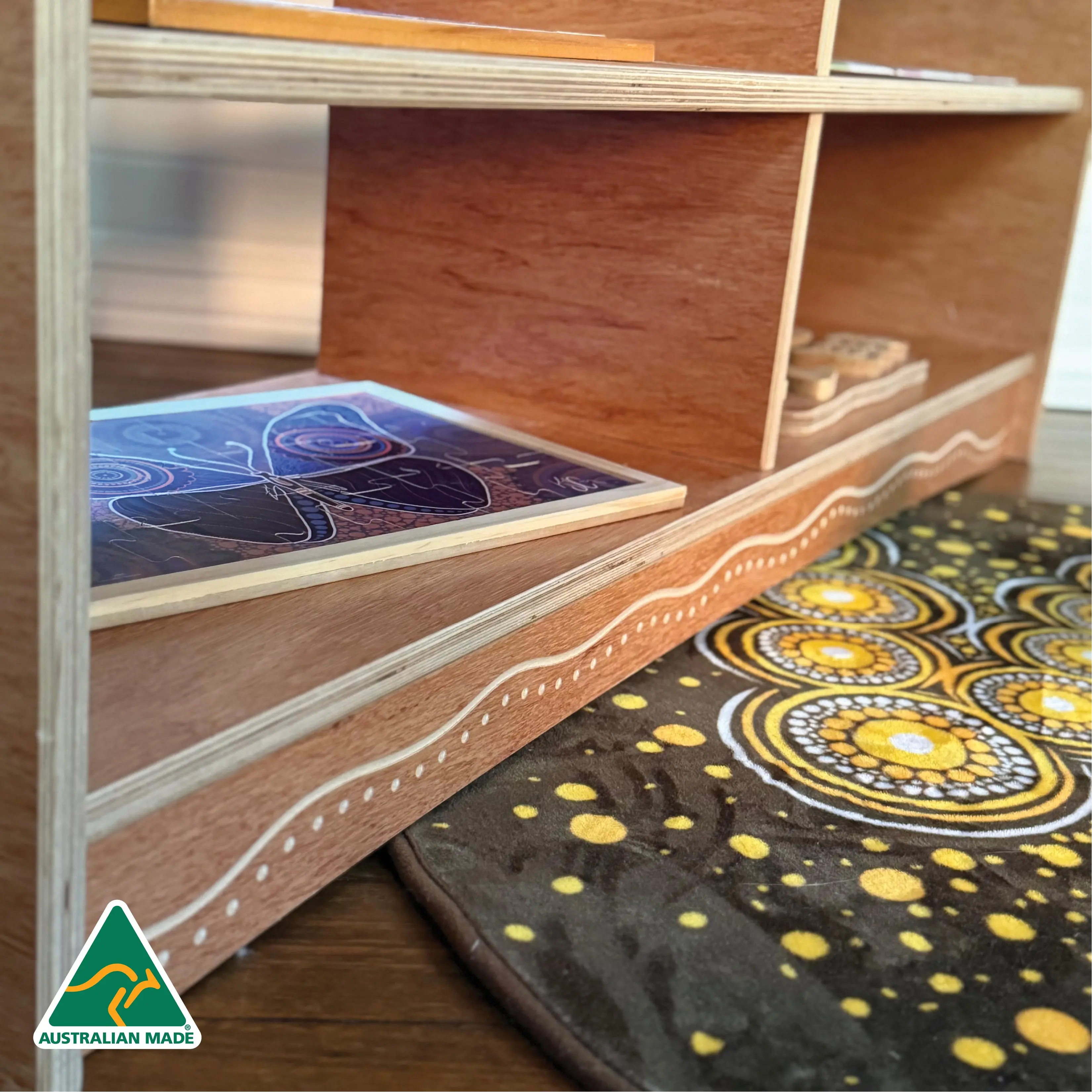 Emu in the Sky – Indigenous Wooden Shelf Unit - 120cm - Image 4