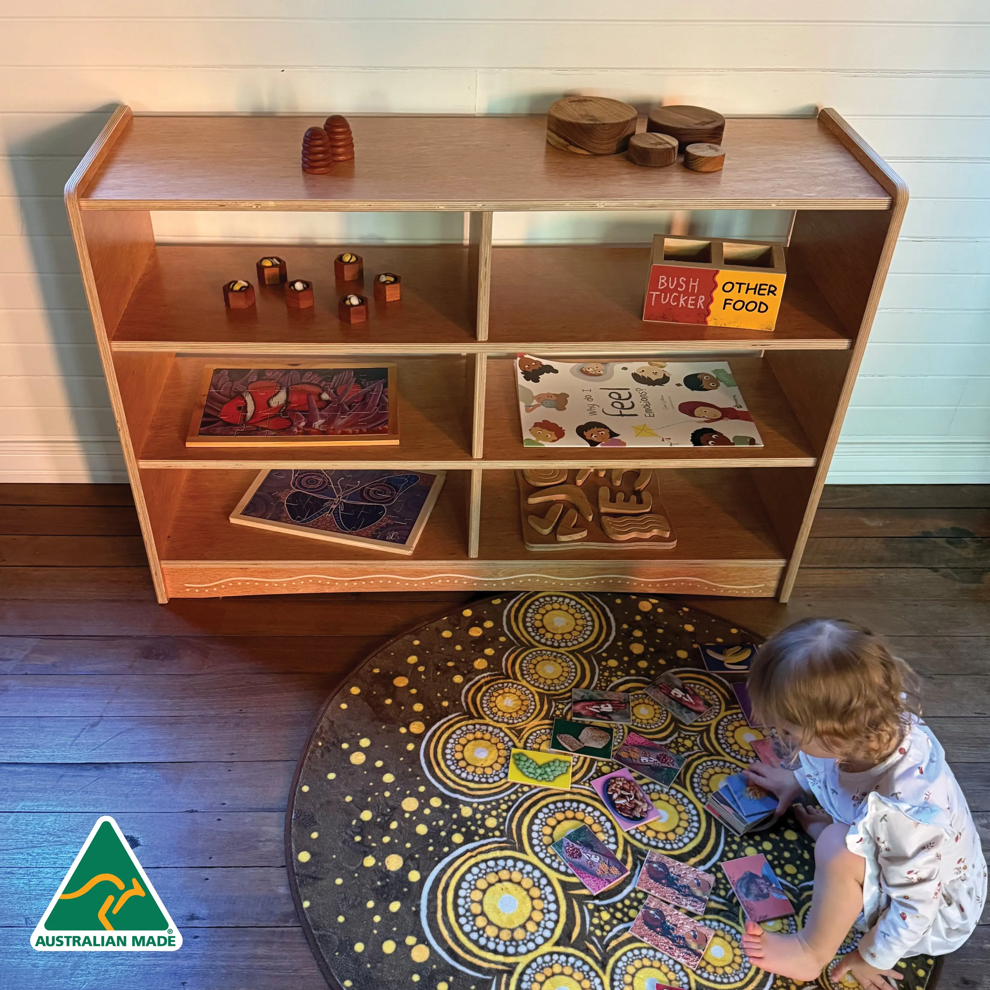 Emu in the Sky – Indigenous Wooden Shelf Unit - 120cm - Image 5