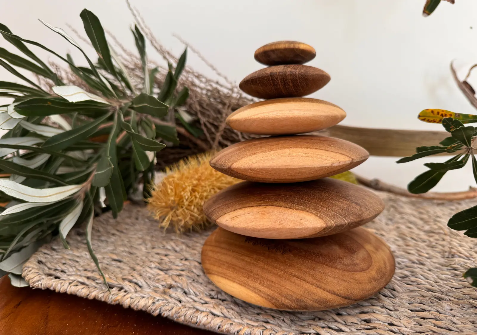 Teak Pebble Stacker